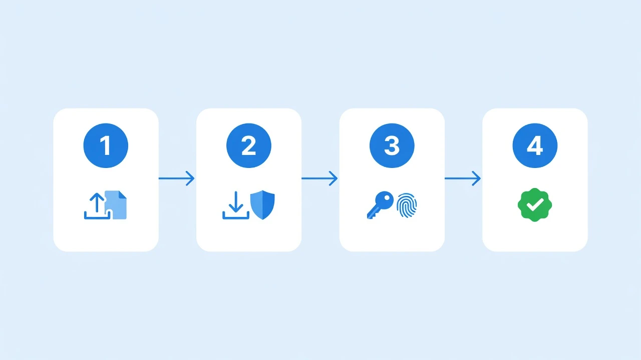 Diagram showing the four-step migration from Google Password Manager to 1Password and a decision flow for who should switch